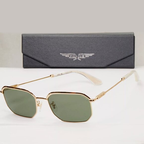 Police Sunglasses Pilot Hexagon Dull Green Gold New